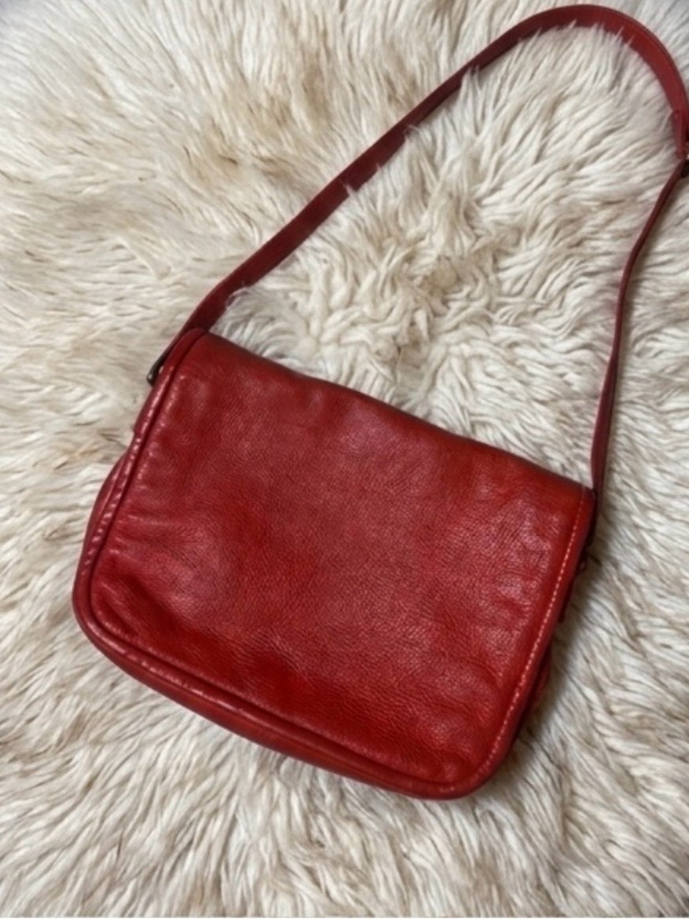 Vintage BARGANZA Red Leather Crossbody Flap Bag Map Lining - Picture 6 of 11